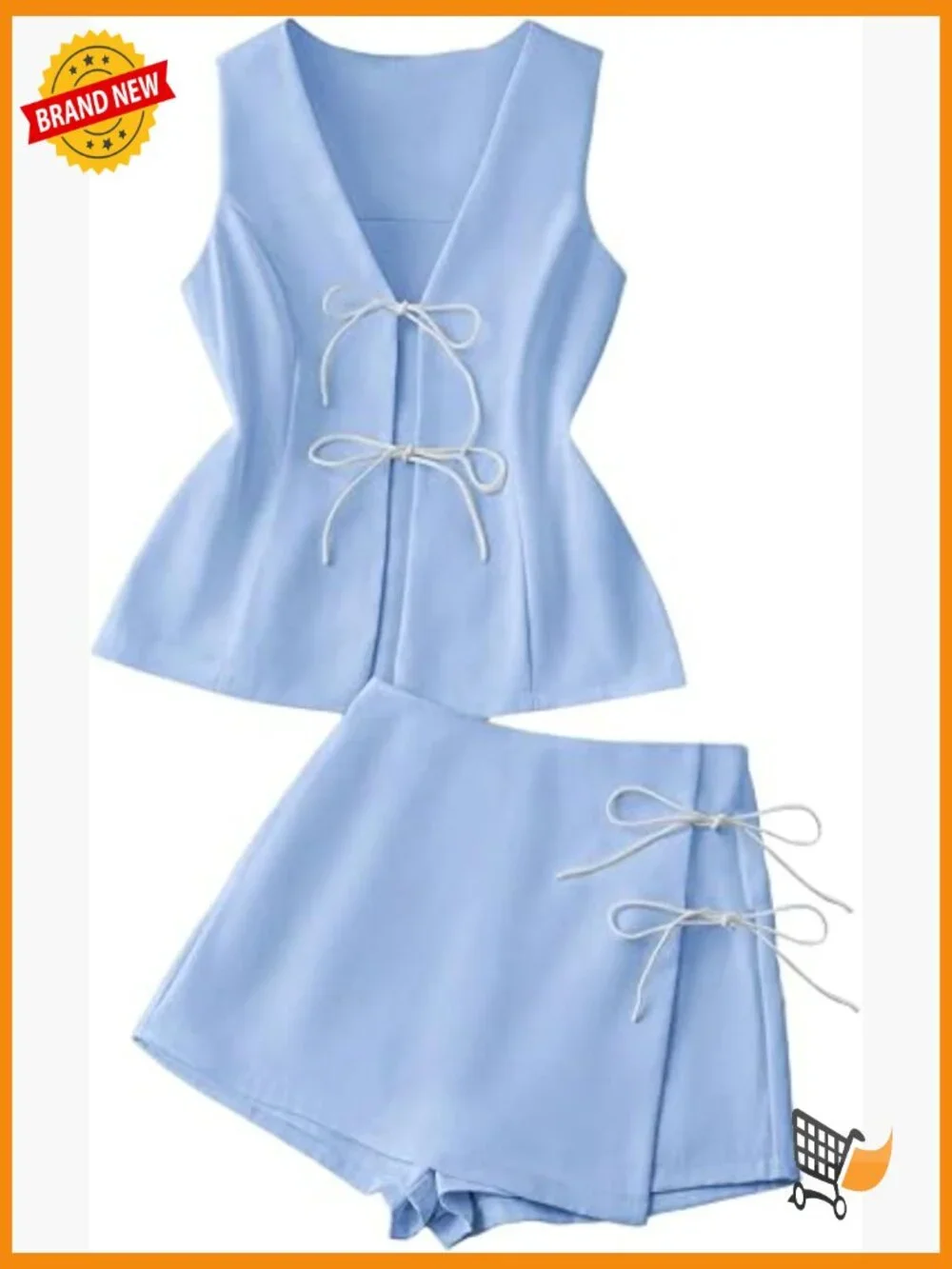 Women's Sleeveless Lace Up Matching Set Vest and Skort Shorts Summer Outfit